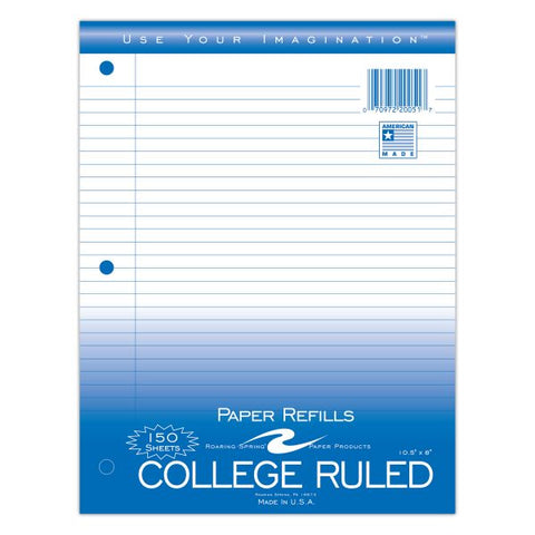 Filler Paper 8"x10.5" College Ruled with Margin Case of 24 Packs of Looseleaf Filler Paper, 8"x10.5", 150 Sheets of Smooth Medium Weight 15# White Paper, 3-Hole Punched, College Ruled W/ Margin