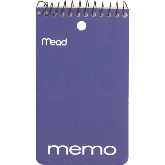 Mead Wirebound Memo Books 3" x 5" Size - College Ruled - Wire Binding - White Paper - Assorted Cover Colors - 60 Sheets/ Book - 12 Books