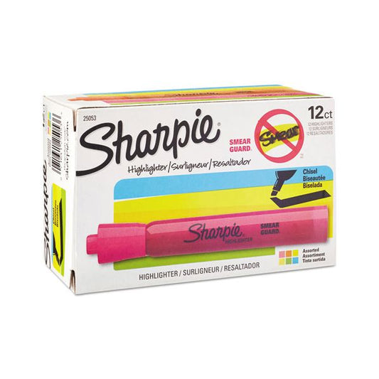 Sharpie Tank Style Highlighters with Open-Stock Box, Assorted Ink Colors, Chisel Tip, Assorted Barrel Colors, Dozen