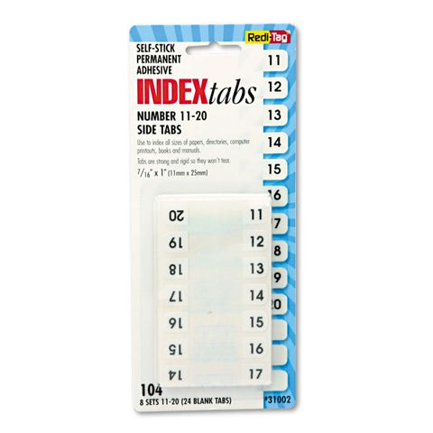 Redi-Tag Legal Index Tabs, Preprinted Numeric: 11 to 20, 1/12-Cut, White, 0.44" Wide, 104/Pack