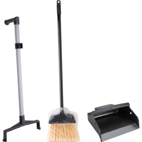 Genuine Joe Plastic Lobby Dust Pan Combo Kit 32" Pan Handle Length - Black