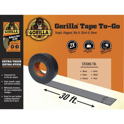 Gorilla Tape To-Go 10 yd Length x 1" Width - 1 Each - Black