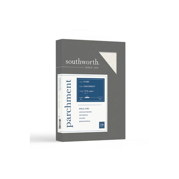 Southworth Parchment Specialty Paper, 32 lb Bond Weight, 8.5 x 11, Ivory, 250/Pack