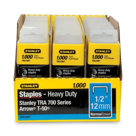 Stanley SharpShooter Heavy-Duty Tacker Staples, 0.5" Leg, 0.5" Crown, Steel, 1,000/Box