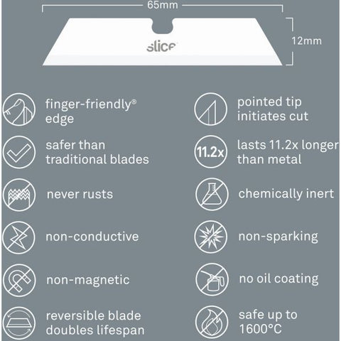 slice Safety Utility Knife Blades, Pointed Tip, Ceramic Zirconium Oxide, 3/Pack