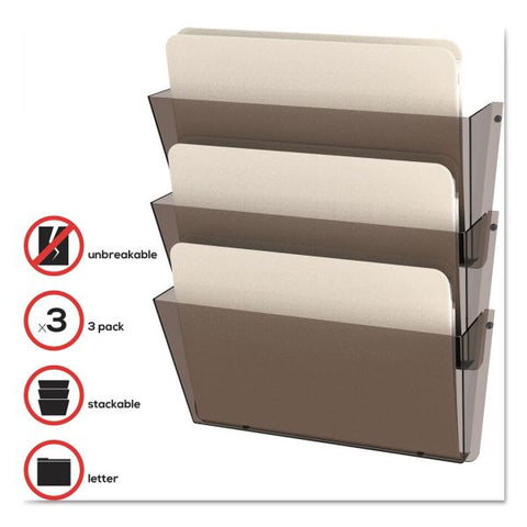 deflecto Unbreakable DocuPocket Wall File, 3 Sections, Letter Size, 14.5" x 3" x 6.5", Clear, 3/Pack