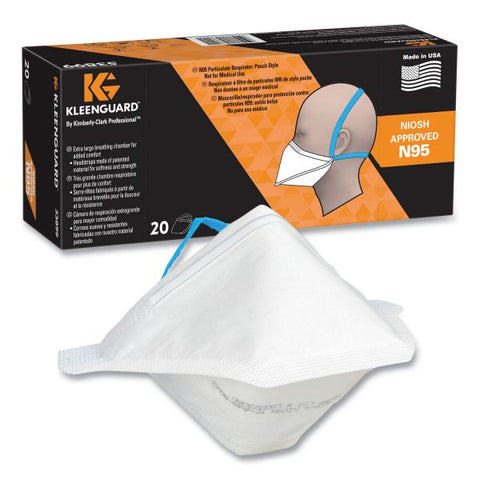 KleenGuard N95 Respirator, Regular Size, 20/Box Comfortable, Breathable, Adjustable Nose-piece, Lightweight, Foldable, Head Strap, Particle Filtration Efficiency (PFE) - Airborne Particle Protection - White - 20 / Pack