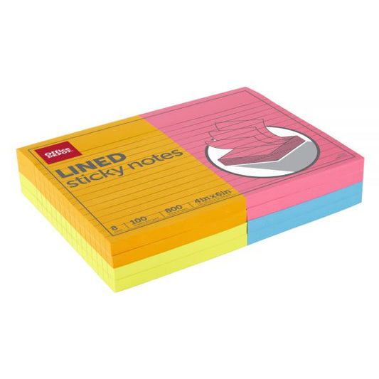 Sticky Notes, 4" x 6", Assorted Vivid Colors, 100 Sheets Per Pad, Pack Of 8 Pads