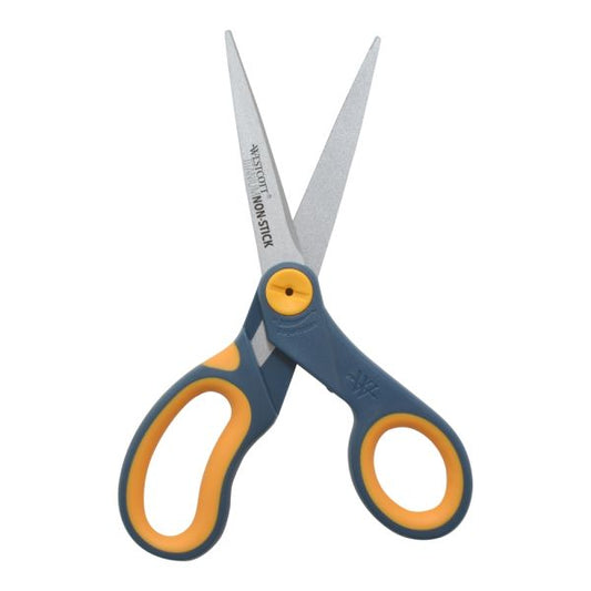 Westcott Titanium Bonded Non-Stick Scissors, 8", Pointed, Gray/Yellow, Pack Of 2