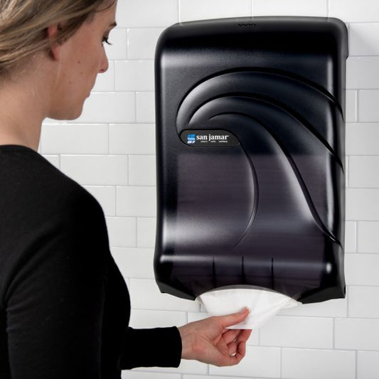 San Jamar Ultrafold Multifold/C-Fold Towel Dispenser, Oceans, 11.75 x 6.25 x 18, Transparent Black Pearl