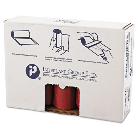 Inteplast Group Low-Density Commercial Can Liners, 45 gal, 1.3 mil, 40" x 46", Red, 100/Carton