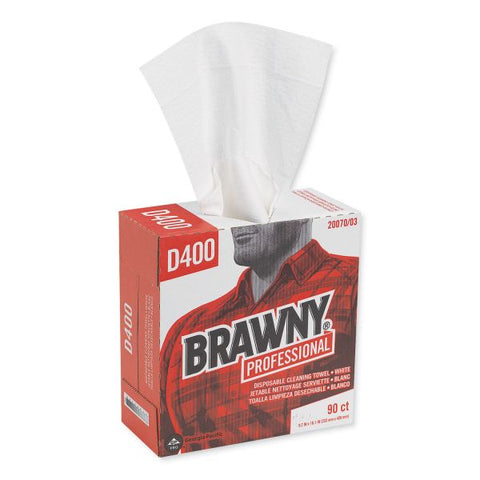 Georgia Pacific Brawny Professional Medium-Duty Premium Wipes, 9 1/4 x 16 3/8, White, 90/Box