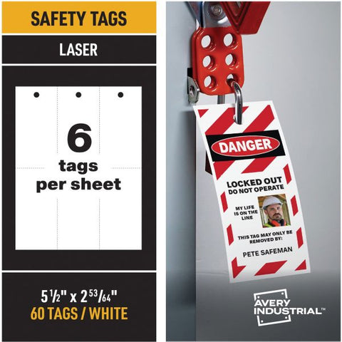 Avery UltraDuty Lock Out Tag Out Hang Tags 2.92" Length x 5.50" Width - 60 / Pack - Plastic - White