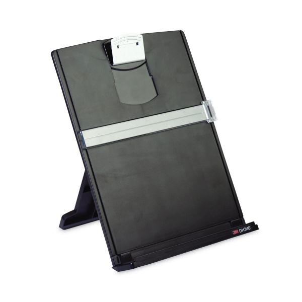 3M Fold-Flat Freestanding Desktop Copyholder, 150 Sheet Capacity, Plastic, Black/Silver Clip