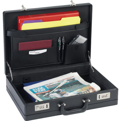 Lorell Expandable Attache Carrying Case 17.5" x 4"-5" x 12.5" - Vinyl - Black - Lockable