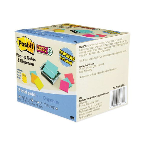 Post-it Pop-up Notes Super Sticky Pop-up Dispenser Value Pack, For 3 x 3 Pads, Black/Clear, Includes (12) Marrakesh Rio de Janeiro Super Sticky Pop-up Pad