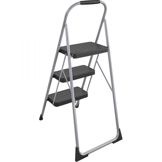 Cosco 3-Step Big Step Folding Stool, 200 lb Capacity, 17.75 x 28 x 45.63, Light Gray