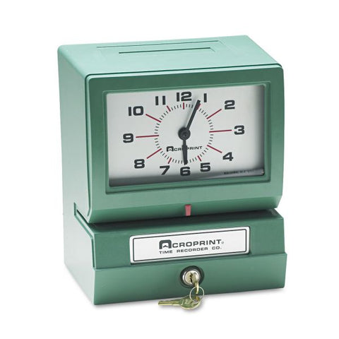 Acroprint Model 150 Heavy-Duty Time Recorder, Automatic Operation, Month/Date/1-12 Hours/Minutes, Green