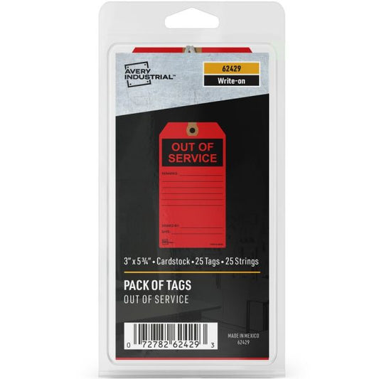 Avery Preprinted OUT OF SERVICE Red Service Tags 5.75" Length x 3" Width - 25 / Pack - Card Stock - Red