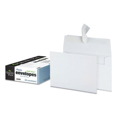 Quality Park Greeting Card/Invitation Envelope, A-4, Square Flap, Redi-Strip Adhesive Closure, 4.5 x 6.25, White, 50/Box