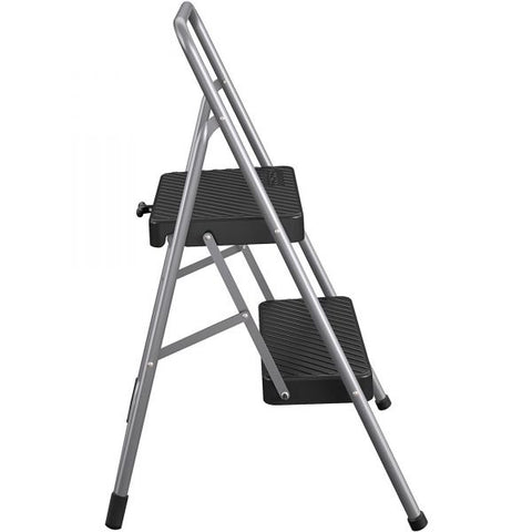 Cosco 2-Step Folding Steel Step Stool, 200 lb Capacity, 28.13" Working Height, Cool Gray