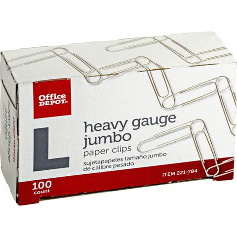 Jumbo Paper Clips, 1-7/8", 20-Sheet Capacity, Silver, 100 Clips Per Box, Pack Of 5 Boxes