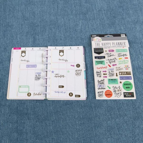 Happy Planner Stickers, 9-1/8" x 4-13/16", Fitness, Pack Of 5 Sticker Sheets