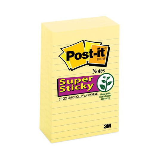 Post-it Notes Super Sticky Pads in Canary Yellow, Note Ruled, 4" x 6", 90 Sheets/Pad, 5 Pads/Pack