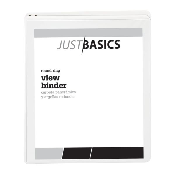 Just Basics 3-Ring View Binder, 1/2" Round Rings, 61% Recycled, White