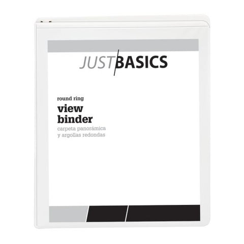 Just Basics 3-Ring View Binder, 1/2" Round Rings, 61% Recycled, White