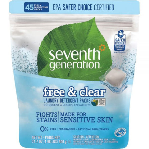 Seventh Generation Natural Laundry Detergent Packs, Powder, Unscented, 45 Packets/Pack