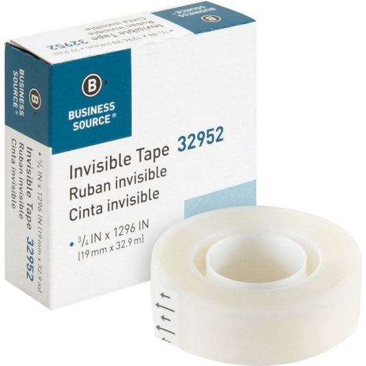 Business Source Premium Invisible Tape Refill, 3/4" x 1296", 1" Core, 1 Each 0.75" x 108 ft - 1" Core - Writable Surface - 1 Roll - Clear