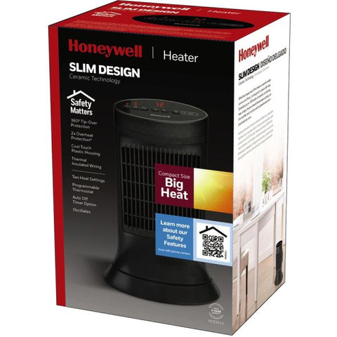 Honeywell Digital Ceramic Mini Tower Heater, 1,500 W, 10 x 7.63 x 14, Black