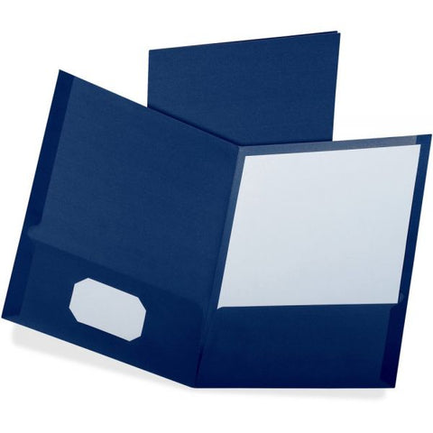 Oxford Linen Finish Twin Pocket Folders, 100-Sheet Capacity, Navy, 25/Box