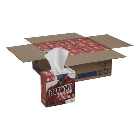 Georgia Pacific Brawny Professional Medium-Duty Premium Wipes, 9 1/4 x 16 3/8, White, 90/Box