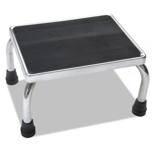 Medline Foot Stool, 1-Step, 350 lb Capacity, 16 x 12 x 8.25, Steel, Chrome/Black Mat