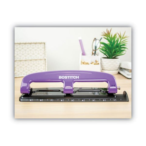 Bostitch 12-Sheet EZ Squeeze Three-Hole Punch, 9/32" Holes, Purple/Black