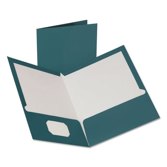 Oxford Two-Pocket Laminated Folder, 100-Sheet Capacity, 11 x 8.5, Metallic Teal, 25/Box