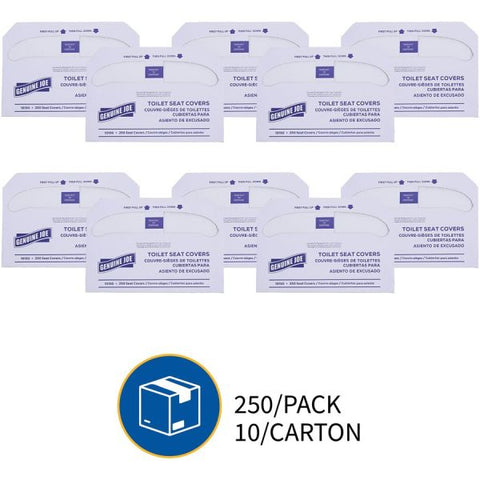 Genuine Joe Half-fold Toilet Seat Covers 250 Covers/ Pack - 10 Packs/ Carton