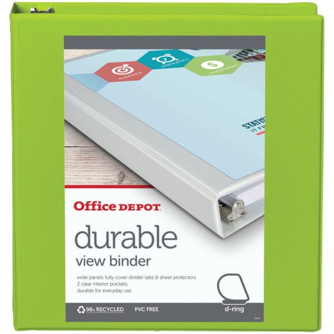 Durable View 3-Ring Binder, 1 1/2" D-Rings, 49% Recycled, Green Letter Size - 1-1/2" D-Ring - 375 Sheet Capacity - Green - 1 Each