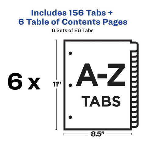 Avery Ready Index Dividers, A-Z Tab & Customizable Table of Contents, 8-1/2" x 11", Multicolor, Pack Of 6 Sets