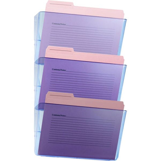 Officemate Blue Glacier Wall File, 3/Box 15" Height x 13" Width x 4.1" Depth - Stackable - Transparent Blue - Plastic - 3 / Pack