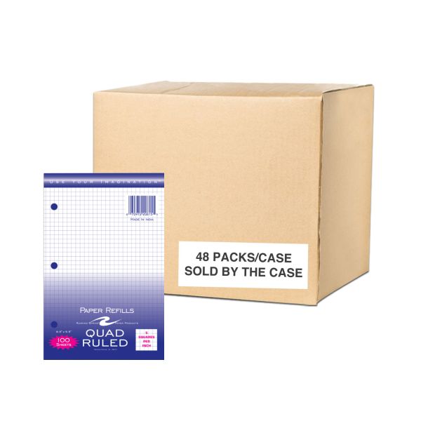 Filler Paper 8.5"x5.5" 5x5 Graph Ruled Case of 48 Packs of Looseleaf Filler Paper, 8.5"x11", 100 sheets of smooth medium weight 15# White Paper, 3-Hole Punched, 5x5 graph Ruled