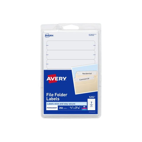 Avery Print or Write File Folder Labels, 11/16 x 3 7/16, White, 252/Pack