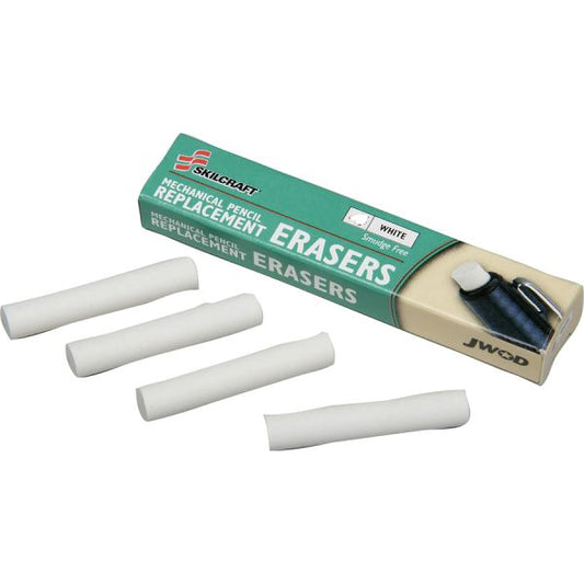 SKILCRAFT Twist-Up Eraser Refill White - Vinyl - 1.3" Length - 4 / Box - Non-smudge, Non-smearing, Non-scratching, Non-tearing