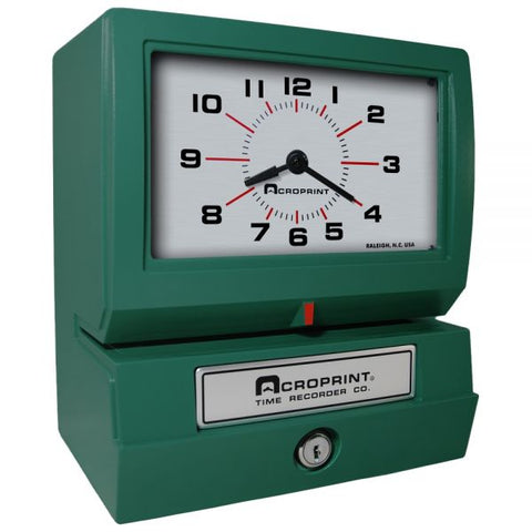 Acroprint Model 150 Heavy-Duty Time Recorder, Automatic Operation, Month/Date/1-12 Hours/Minutes, Green