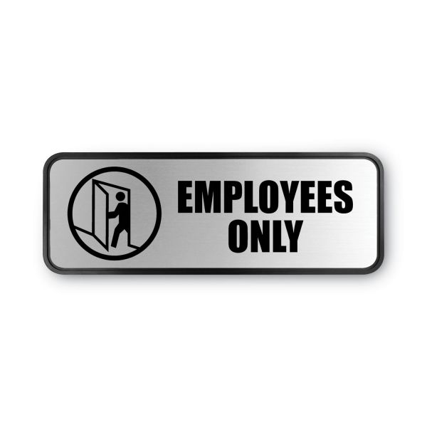 COSCO Brushed Metal Office Sign, Employees Only, 9 x 3, Silver