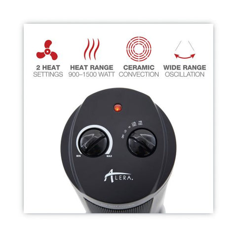 Alera Mini Tower Ceramic Heater, 1,500 W, 7.37 x 7.37 x 17.37, Black