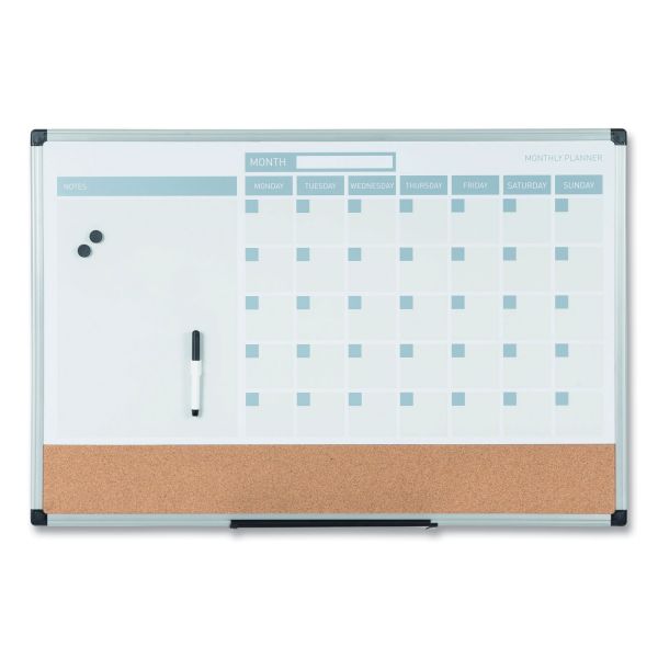 MasterVision 3-in-1 Calendar Planner, 36 x 24, White Surface, Silver Aluminum Frame, Undated Calendar