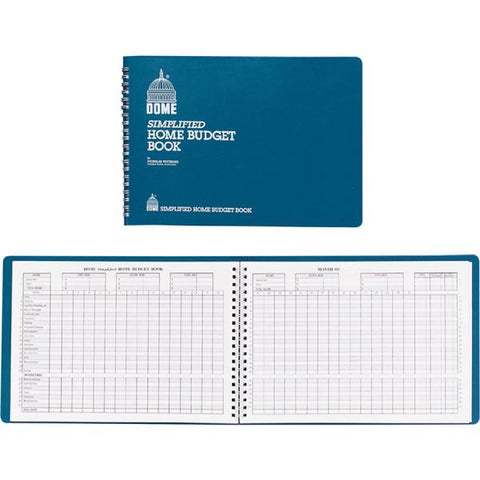 Dome Simplified Home Budget Book 7.50" x 10.50" - 64 Sheets - Wire Binding - Blue Cover - 1 Each